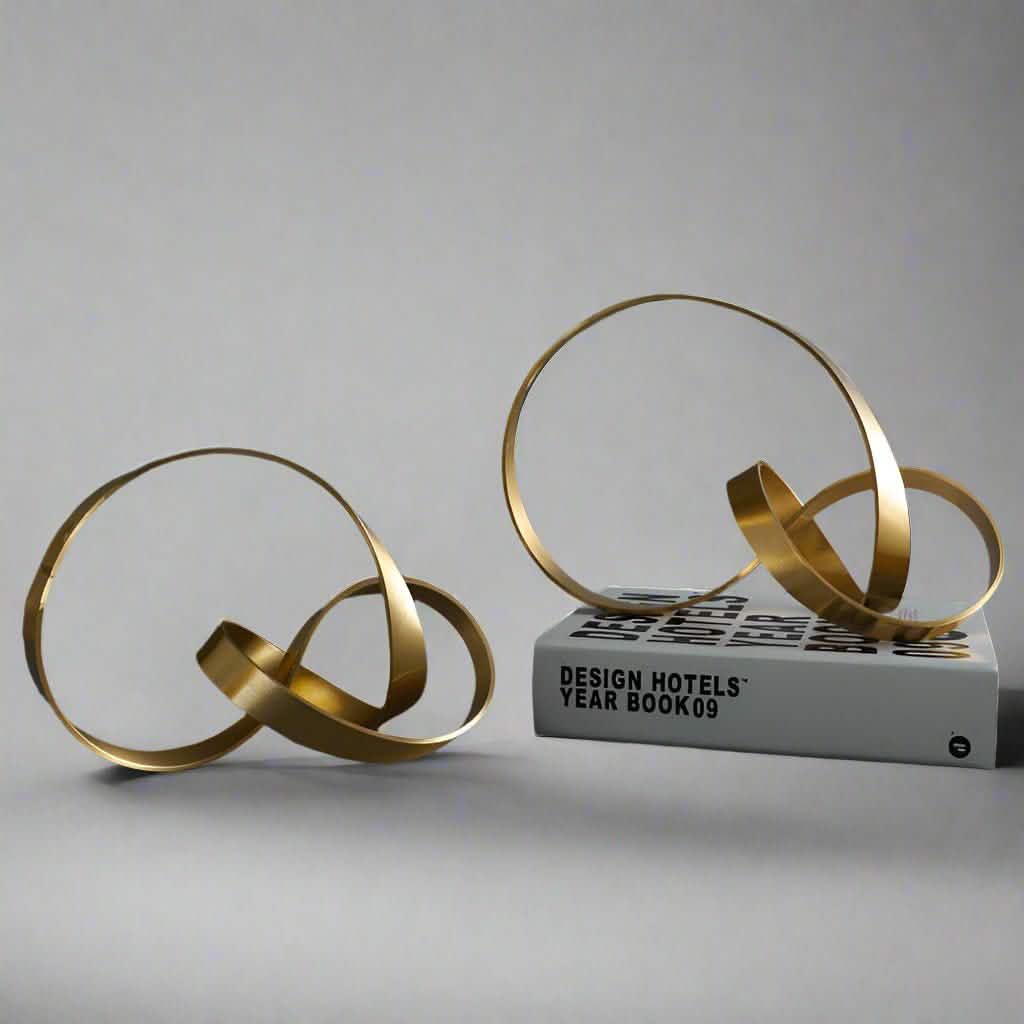 Modern Metal Twist Sculpture – Abstract Gold Art Ornament - Large -