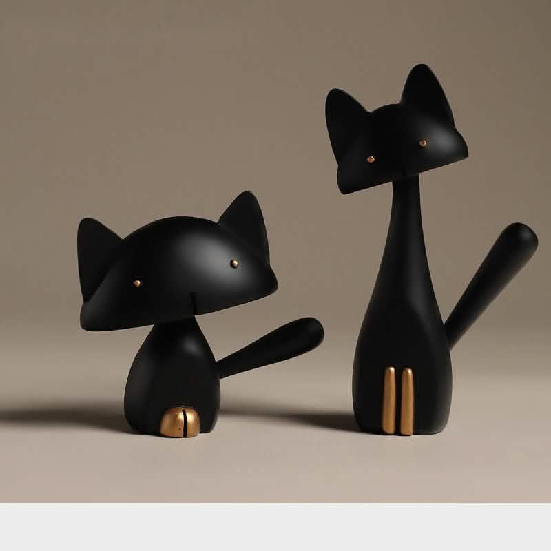 Modern Minimalist Cat Sculpture - Home Furnishings Resin Ornaments - L - Black -