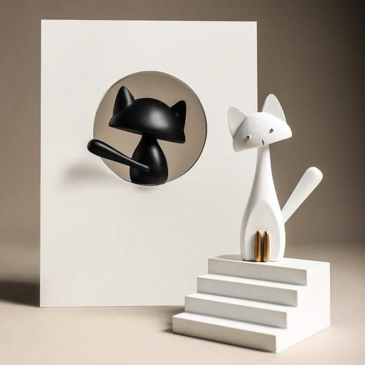 Modern Minimalist Cat Sculpture - Home Furnishings Resin Ornaments - L - Black -