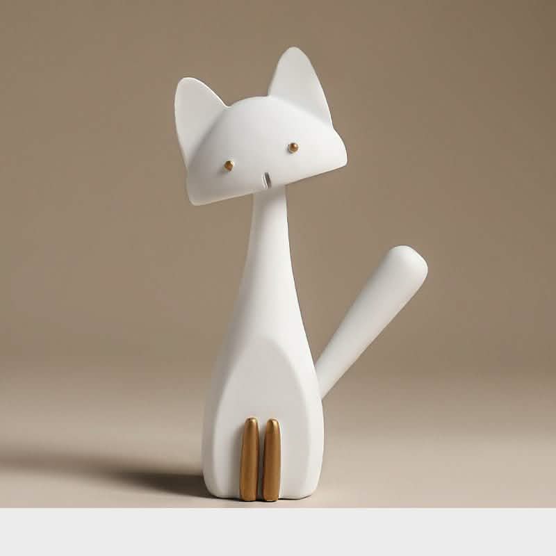Modern Minimalist Cat Sculpture - Home Furnishings Resin Ornaments - L - White -