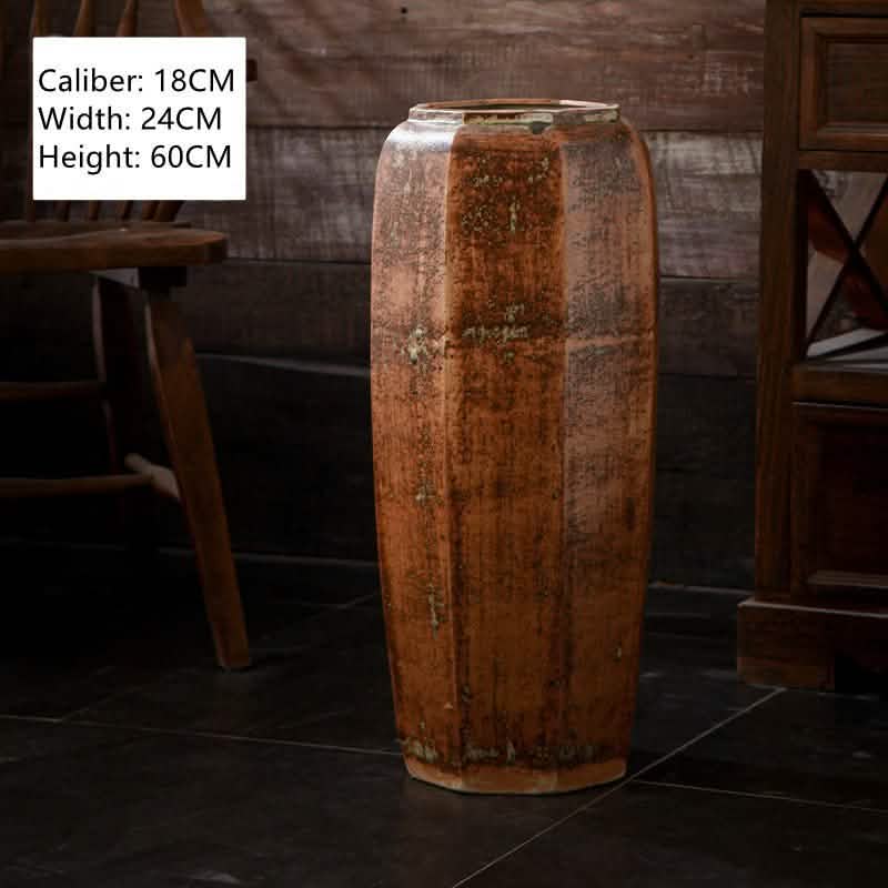 Modern Minimalist Ceramic Floor Vase – Tall Octagonal Bronze Design - 60cm - Bronze -