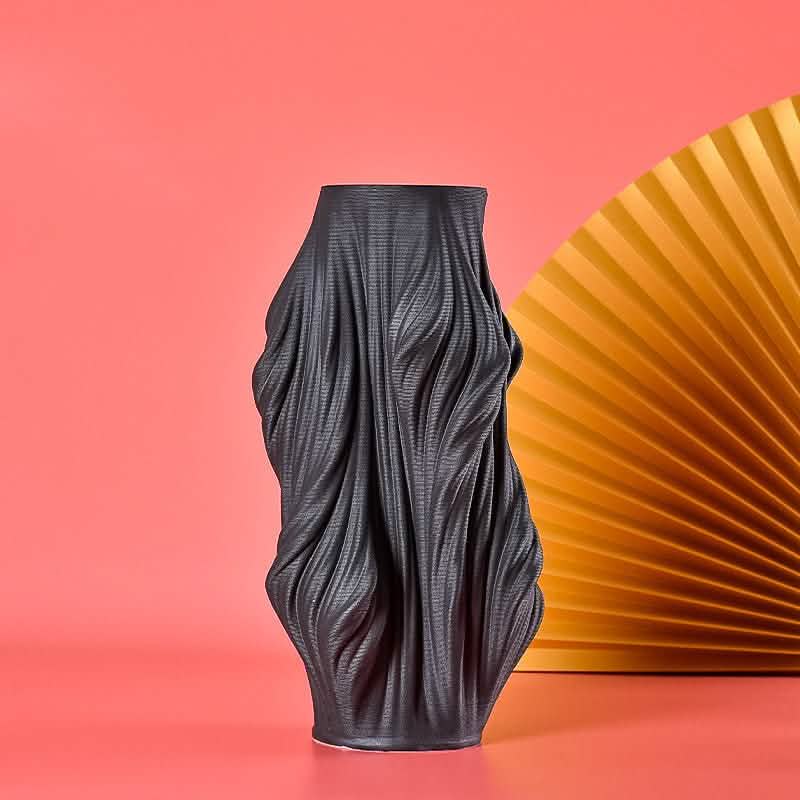 Modern Minimalist Porcelain Vase – Sculptural Black Glazed Décor - Large 41cm x 21cm -