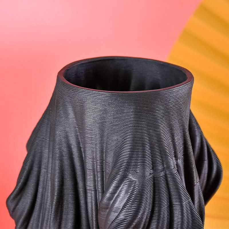 Modern Minimalist Porcelain Vase – Sculptural Black Glazed Décor - Small 24.5cm x 16cm -