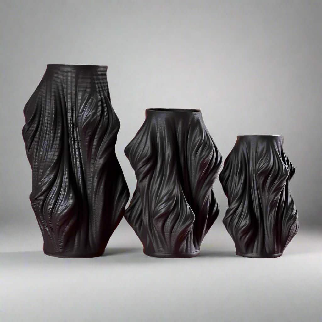 Modern Minimalist Porcelain Vase – Sculptural Black Glazed Décor - Small 24.5cm x 16cm -