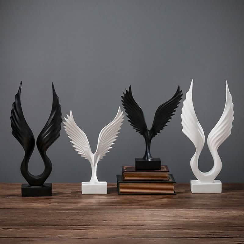Modern Resin Angel Wing Sculptures – Elegant Home Décor Ornaments - Black Angel Wing Sculpture (Uplifted Design) -