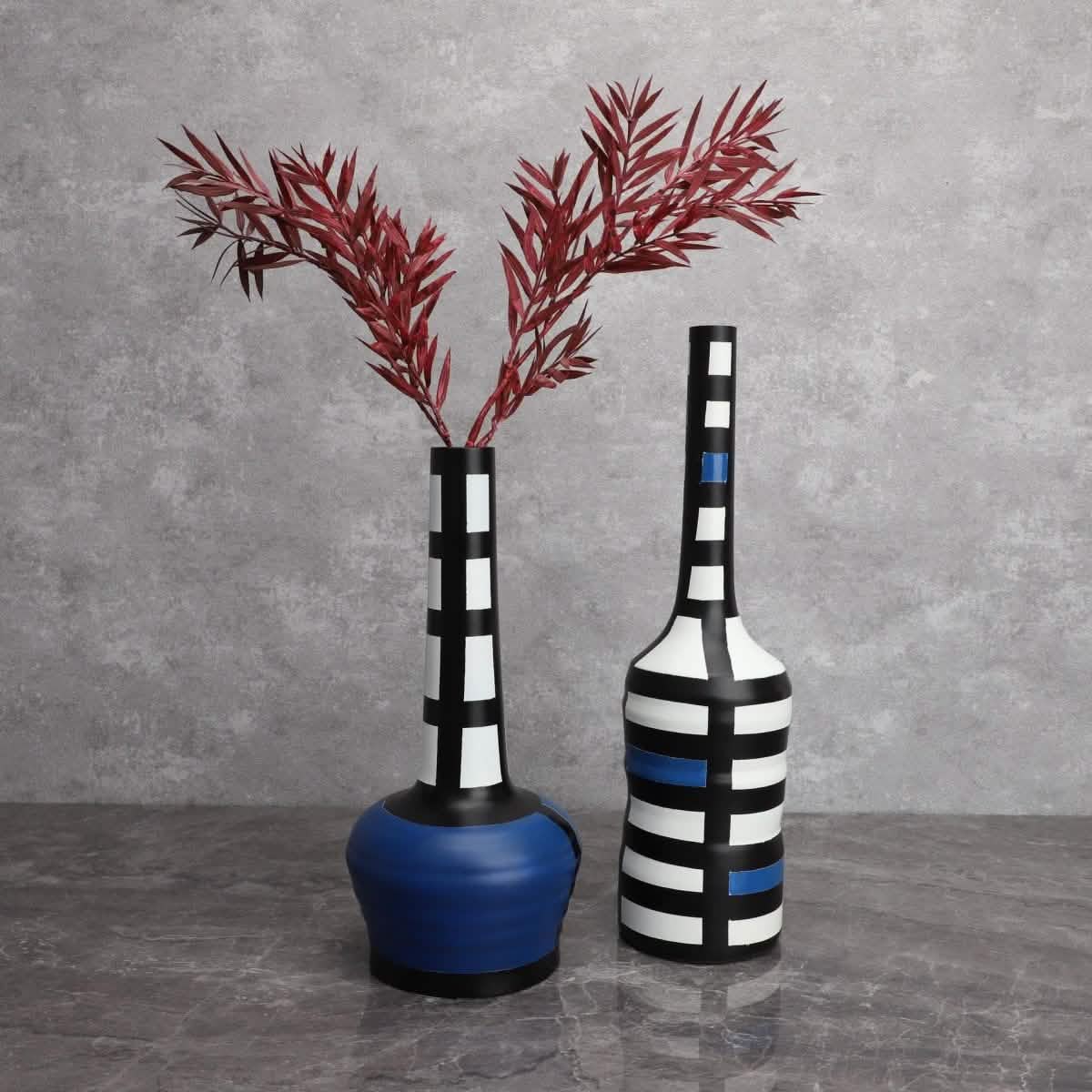 Modern Resin Painted Grid Vase – Geometric Decorative Home Ornament - Tall Grid Vase – 37 cm -
