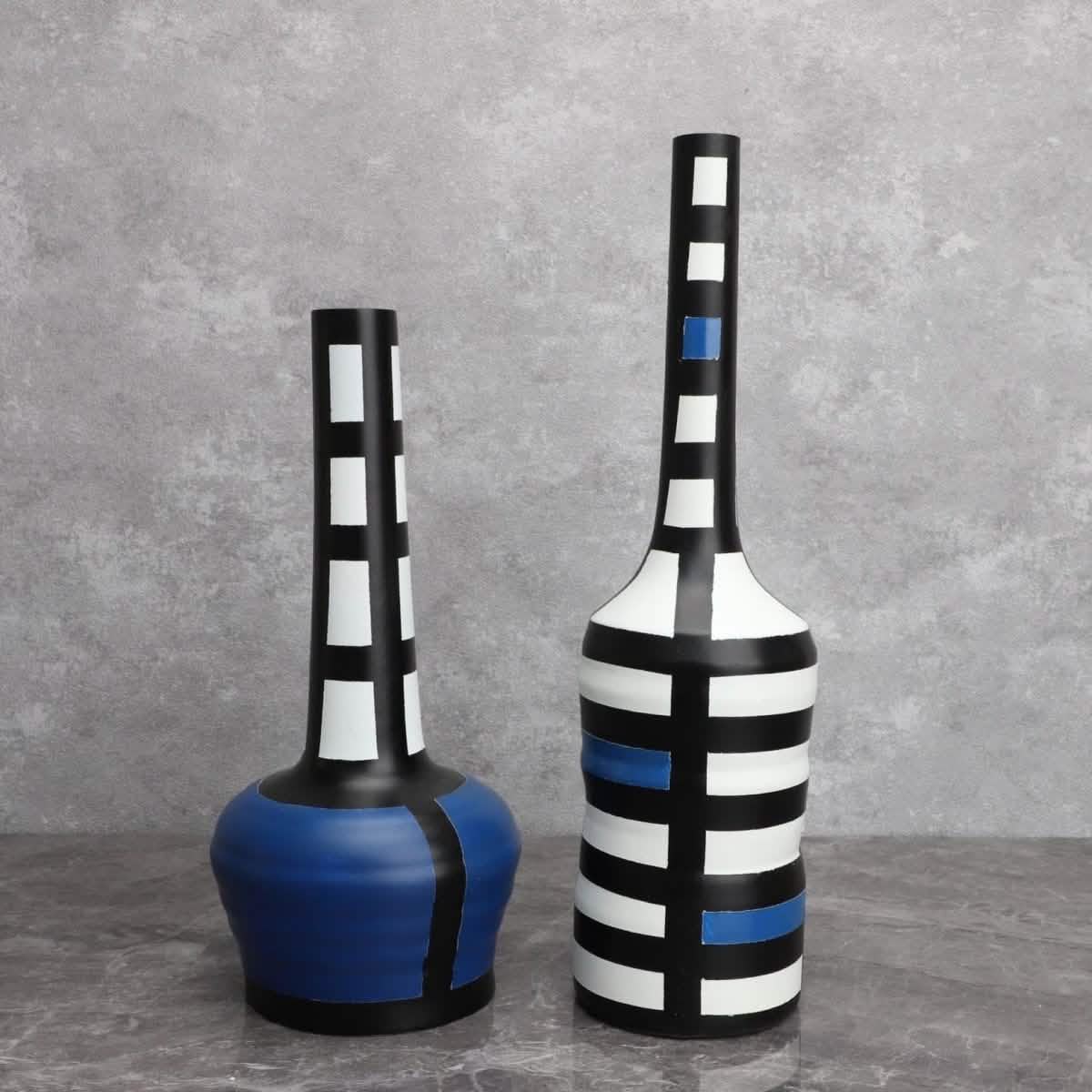 Modern Resin Painted Grid Vase – Geometric Decorative Home Ornament - Tall Grid Vase – 37 cm -