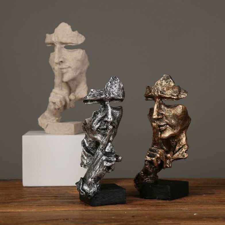 Modern Resin Thinker Sculptures – See No Evil, Hear No Evil, Speak No Evil Figurines - Gold doesn't listen -