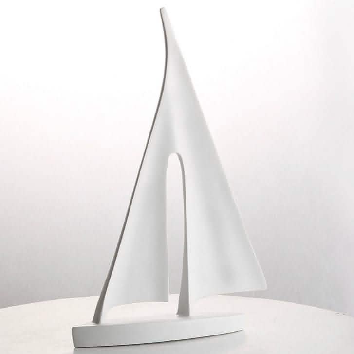 Modern Sailboat Sculpture – Abstract Resin Yacht Decor - White -