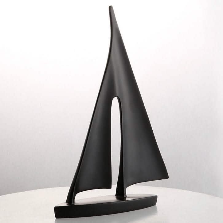 Modern Sailboat Sculpture – Abstract Resin Yacht Decor - Black -