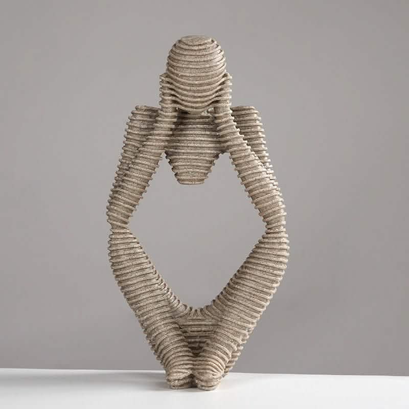 Modern Sandstone - Style Resin Abstract Sculpture – Minimalist Home Ornament - 12x10x24cm - Reflective Pose Sandstone Sculpture -