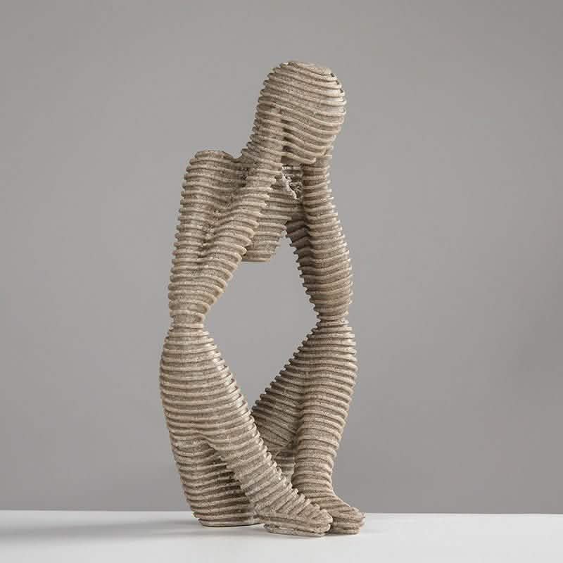 Modern Sandstone - Style Resin Abstract Sculpture – Minimalist Home Ornament - 12x10x24cm - Reflective Pose Sandstone Sculpture -