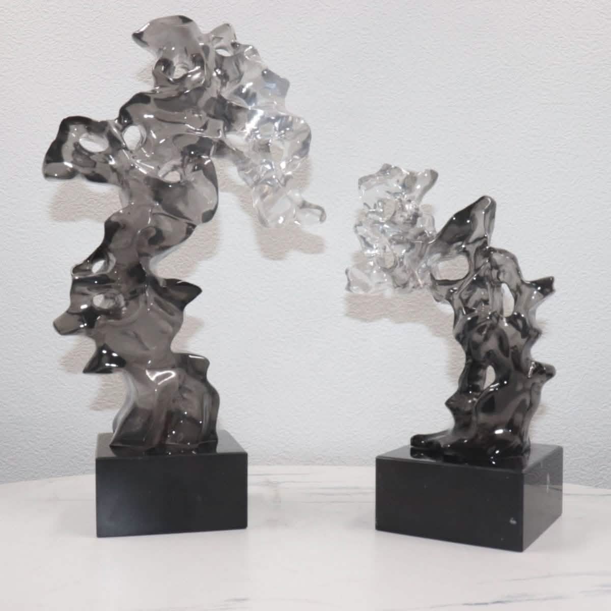 Modern Taihu Lake Stone Resin Sculpture – Transparent Blue & Smoky Gray - Blue Green Large -