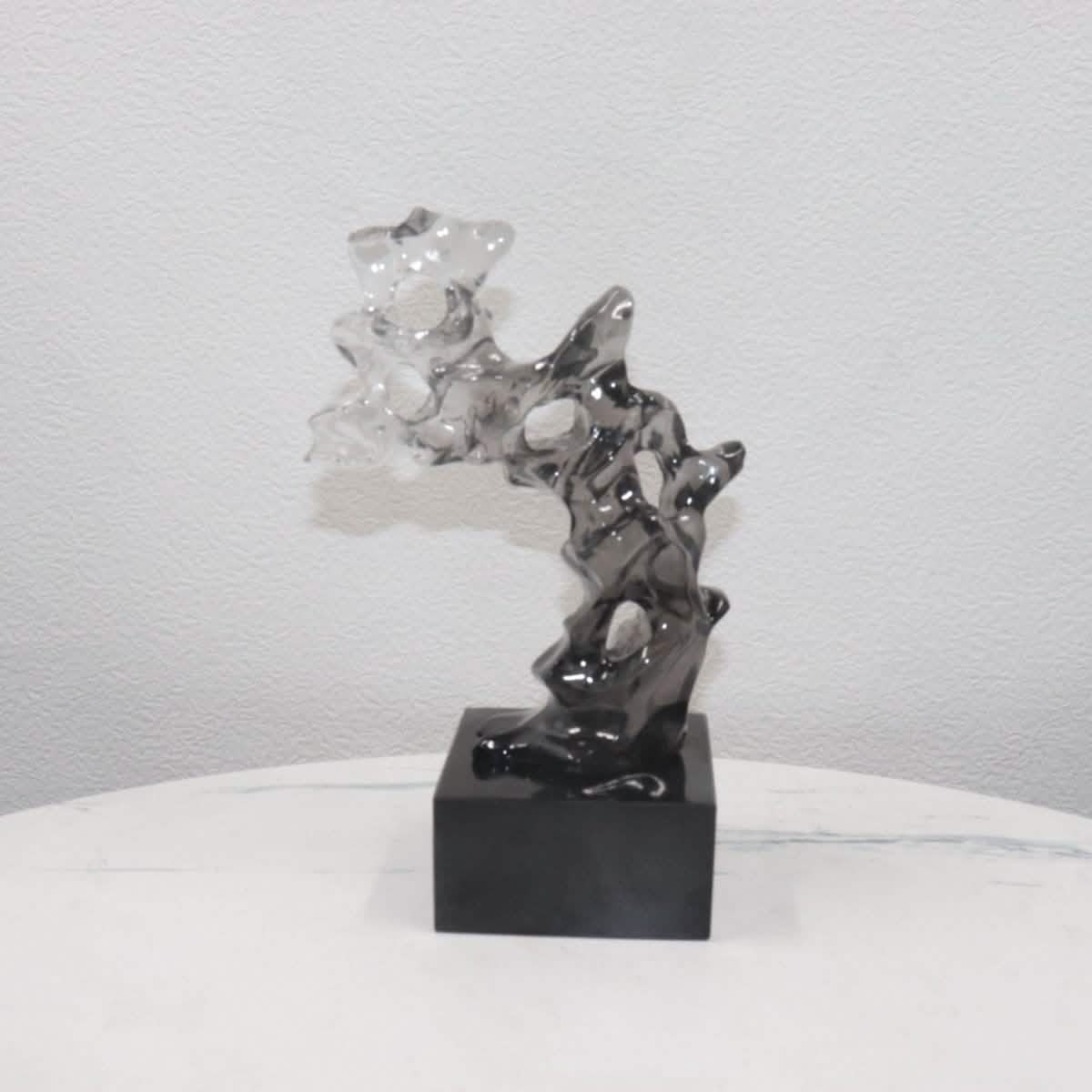 Modern Taihu Lake Stone Resin Sculpture – Transparent Blue & Smoky Gray - Smoky Gray Small Size -