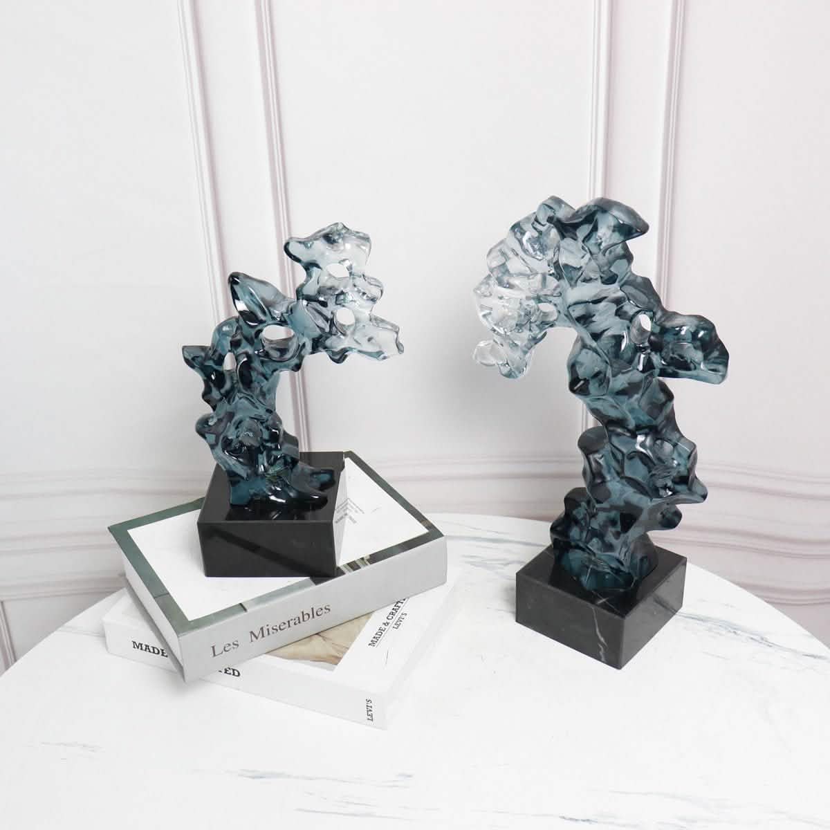 Modern Taihu Lake Stone Resin Sculpture – Transparent Blue & Smoky Gray - Blue Green Large -