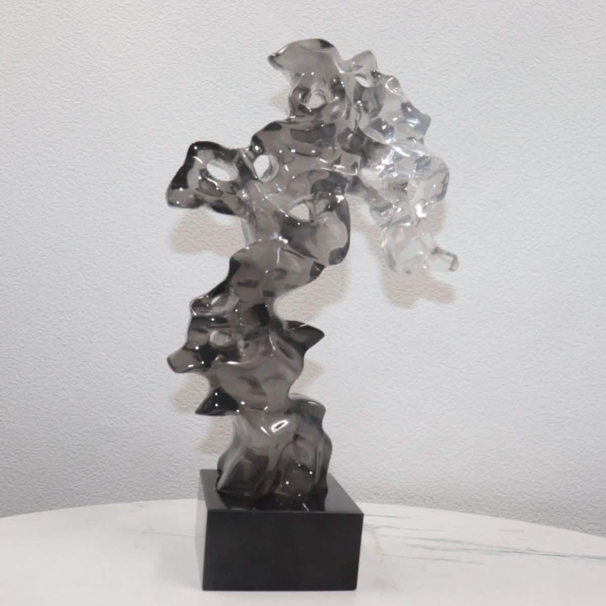 Modern Taihu Lake Stone Resin Sculpture – Transparent Blue & Smoky Gray - Smoky Gray Large Size -