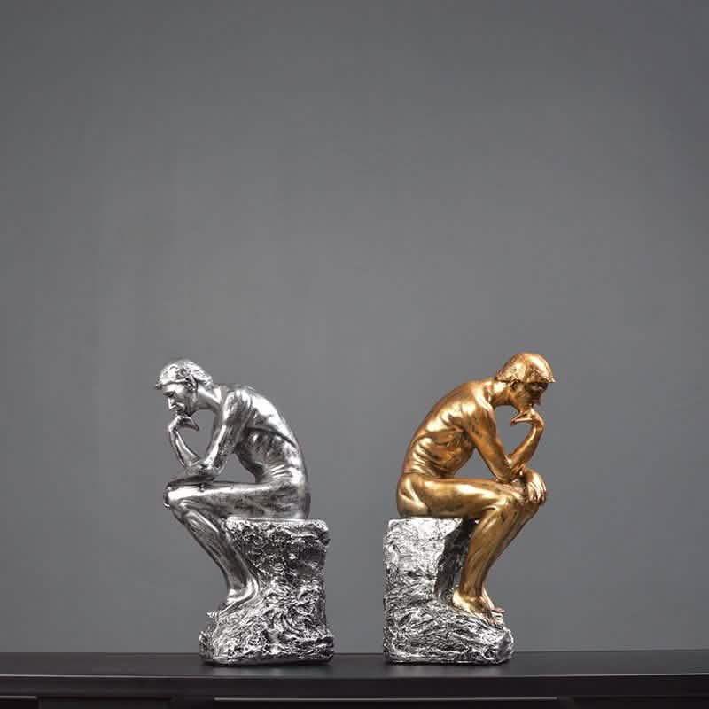 Modern Thinker Sculpture – Gold, Silver & Stone Finish - Gold -