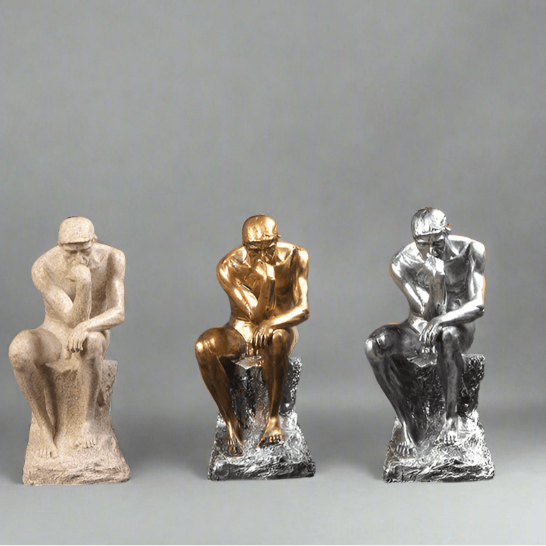Modern Thinker Sculpture – Gold, Silver & Stone Finish - Gold -