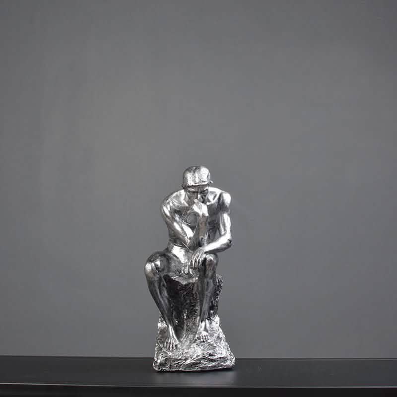 Modern Thinker Sculpture – Gold, Silver & Stone Finish - Silver -