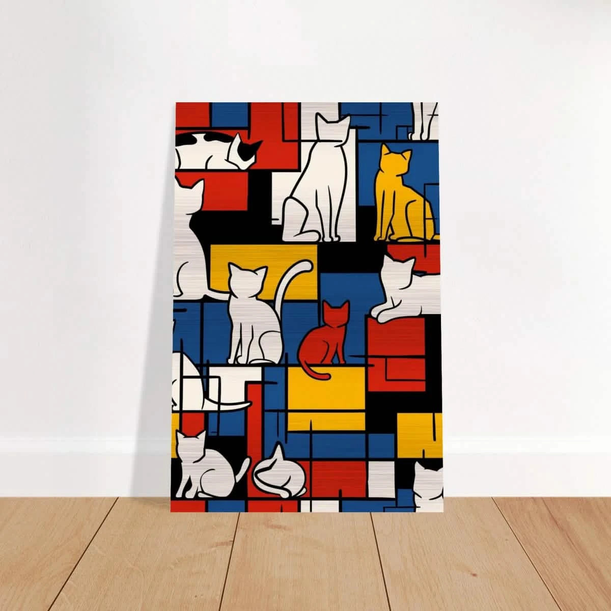 MondriCats – A Purrfect Balance | Wall art print - Brushed Aluminum Print - 20x30 cm / 8x12″ -