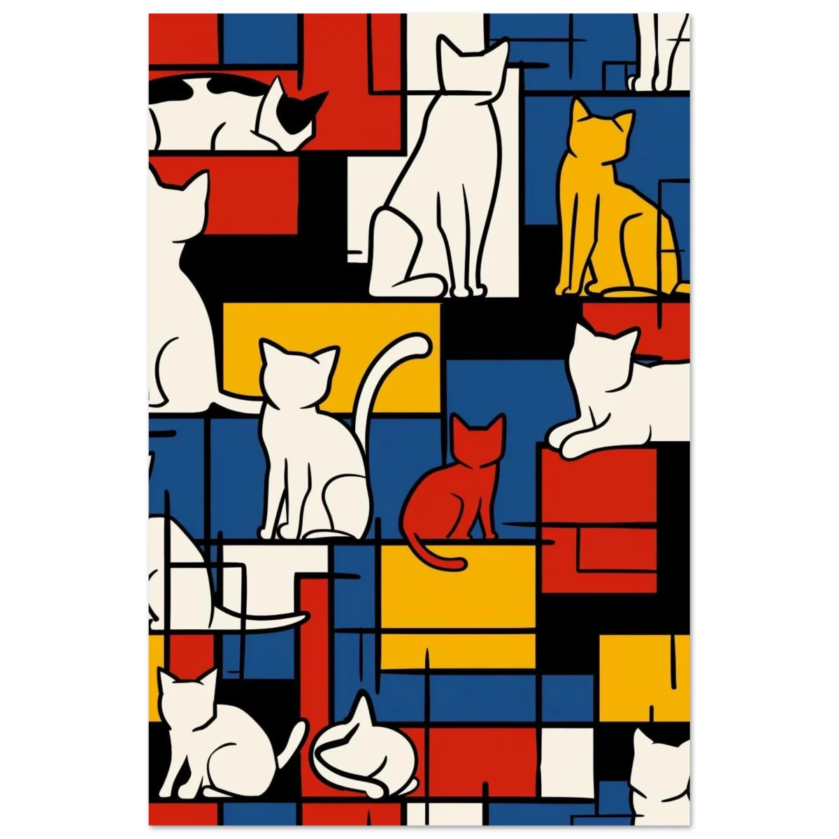 MondriCats – A Purrfect Balance | Wall art print - Fine Art Poster - 30x45 cm / 12x18″ -