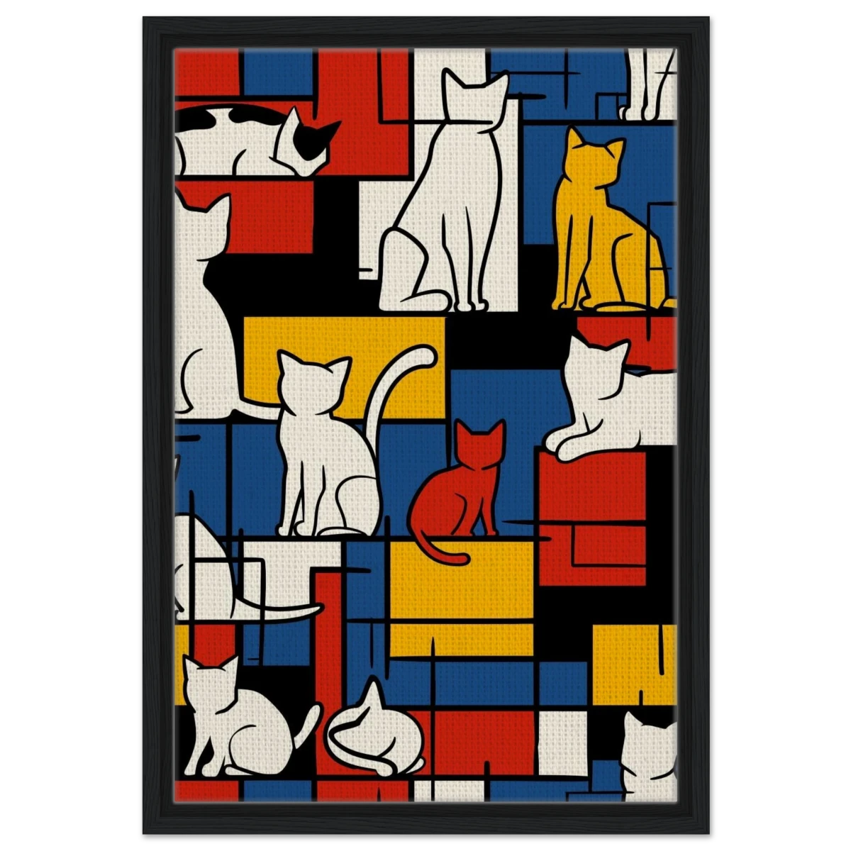 MondriCats – A Purrfect Balance | Wall art print - Framed Canvas - 40x60 cm / 16x24″ - Black frame