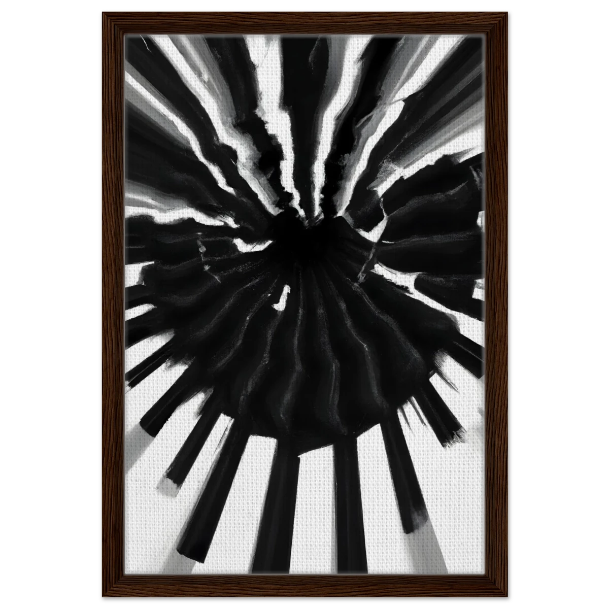 Monochrome Pulse | Modern Abstract Expressionist Wall art Print - Framed Canvas - 40x60 cm / 16x24″ - Dark wood frame