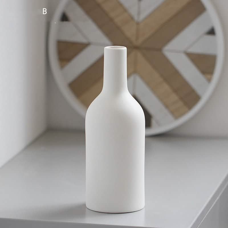 Morandi Brushed Ceramic Vase – Nordic Minimalist Hand - Painted Décor - B white -