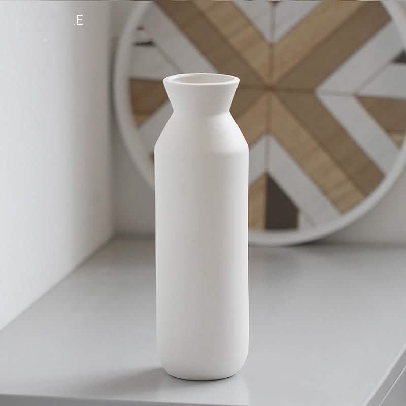 Morandi Brushed Ceramic Vase – Nordic Minimalist Hand - Painted Décor - E white -