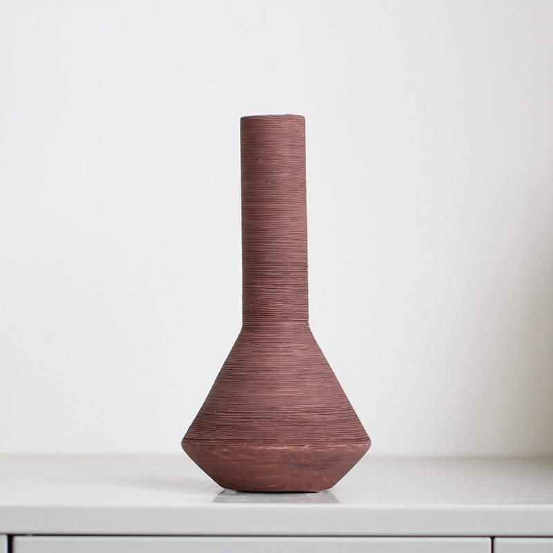 Morandi Brushed Ceramic Vase – Nordic Minimalist Hand - Painted Décor - A -