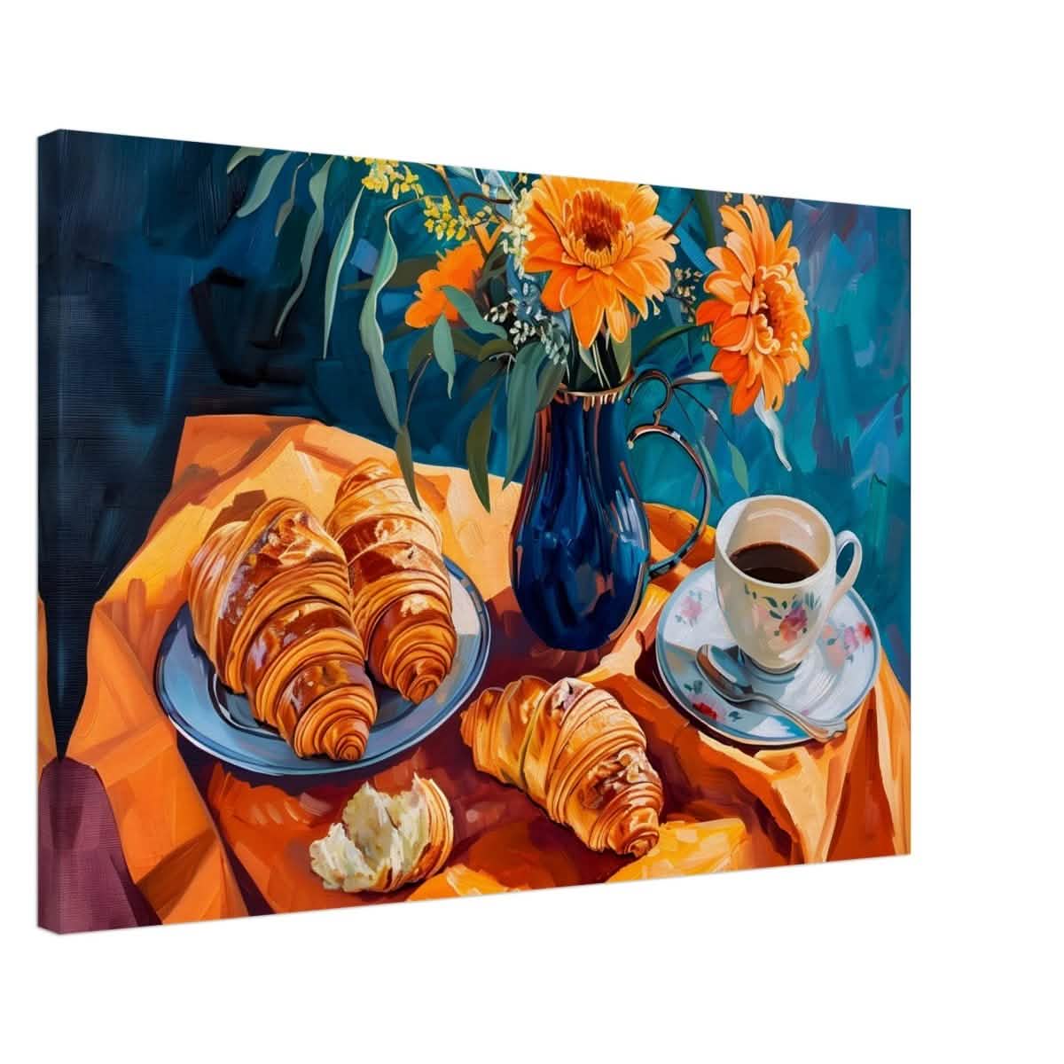 Morning Elegance: Croissants and Coffee | Still Life Contemporary Impressionism | wall art print - Canvas - 50x75 cm / 20x30″ -