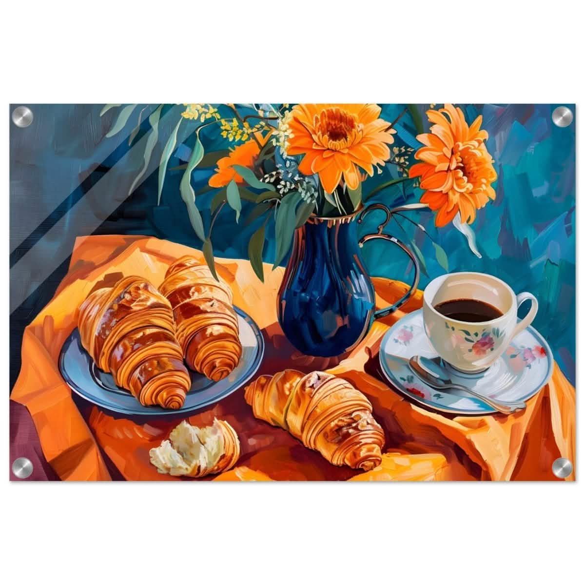 Morning Elegance: Croissants and Coffee | Still Life Contemporary Impressionism | wall art print - Acrylic Print - 40x60 cm / 16x24″ -