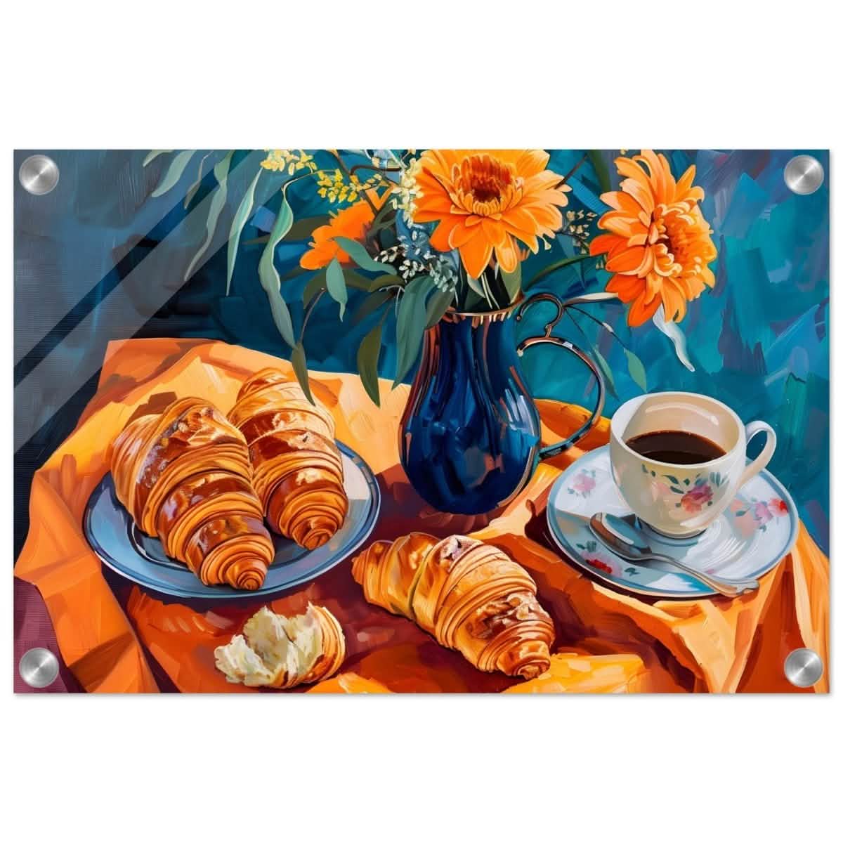 Morning Elegance: Croissants and Coffee | Still Life Contemporary Impressionism | wall art print - Acrylic Print - 30x45 cm / 12x18″ -