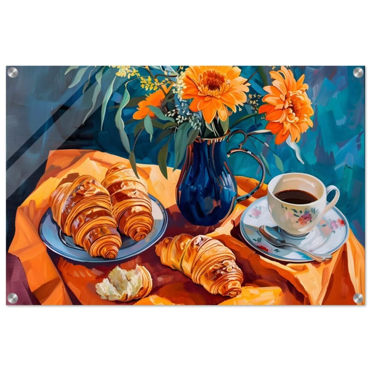 Morning Elegance: Croissants and Coffee | Still Life Contemporary Impressionism | wall art print - Acrylic Print - 50x75 cm / 20x30″ -