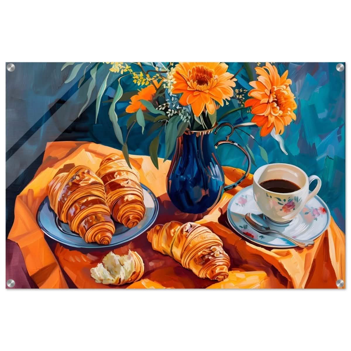 Morning Elegance: Croissants and Coffee | Still Life Contemporary Impressionism | wall art print - Acrylic Print - 60x90 cm / 24x36″ -
