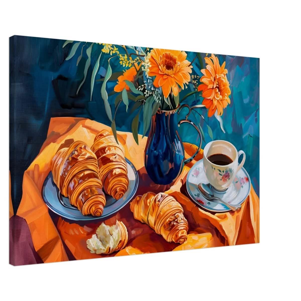 Morning Elegance: Croissants and Coffee | Still Life Contemporary Impressionism | wall art print - Canvas - 60x90 cm / 24x36″ -