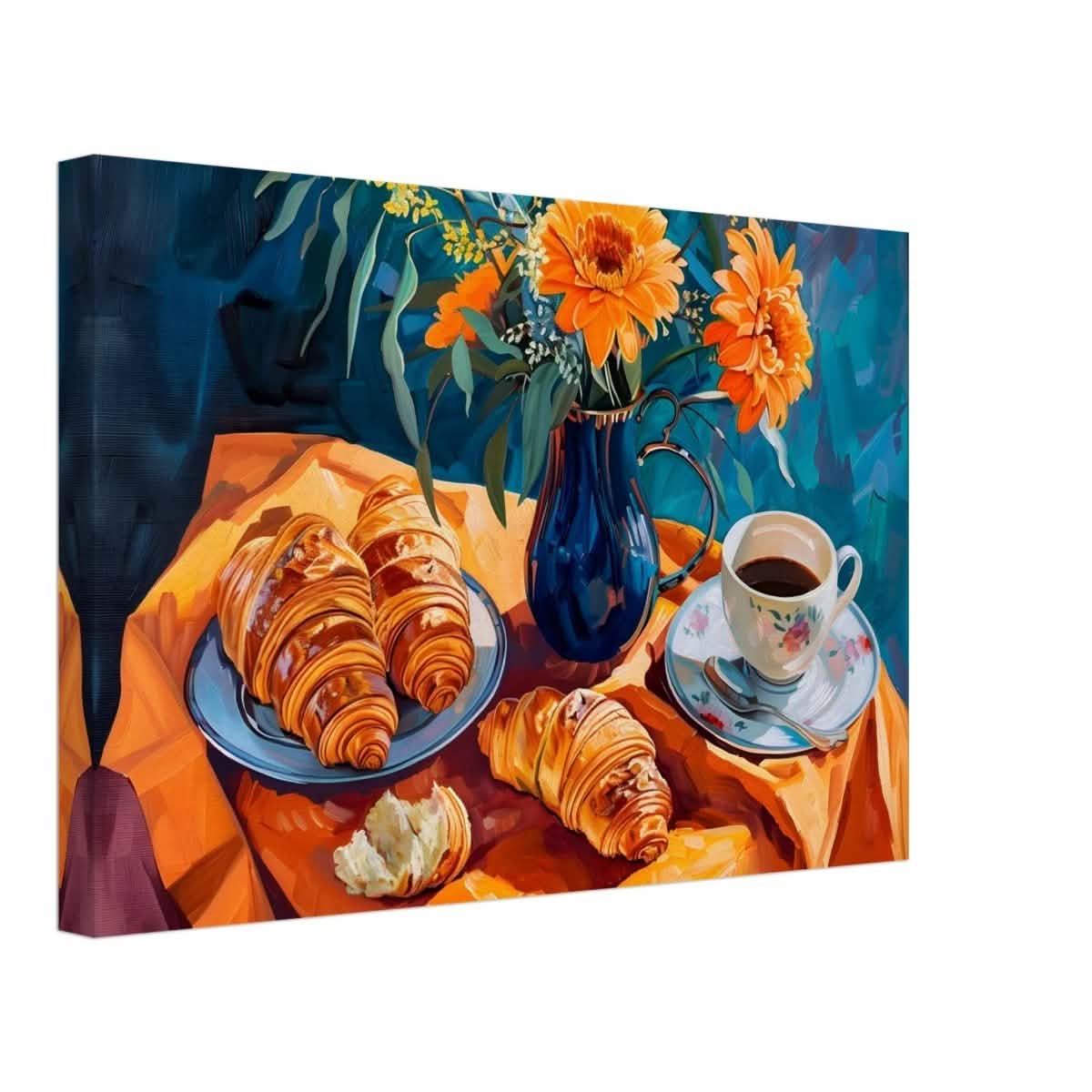 Morning Elegance: Croissants and Coffee | Still Life Contemporary Impressionism | wall art print - Canvas - 30x45 cm / 12x18″ -