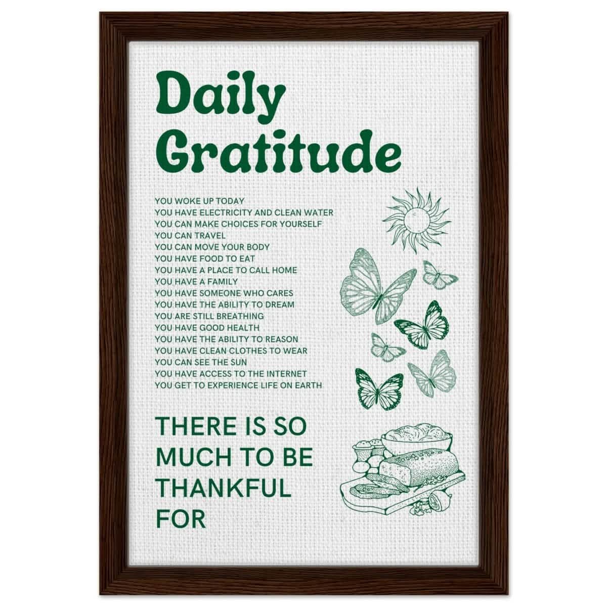 Motivational Art wall art print | Daily Gratitude - Framed Canvas - 30x45 cm / 12x18″ - Dark wood frame