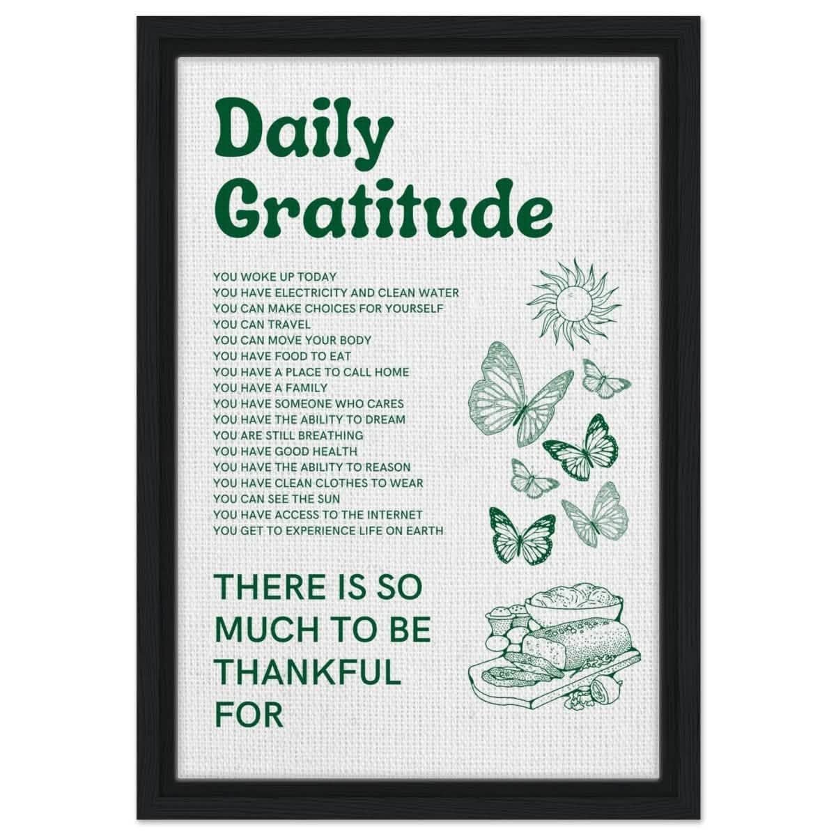 Motivational Art wall art print | Daily Gratitude - Framed Canvas - 30x45 cm / 12x18″ - Black frame