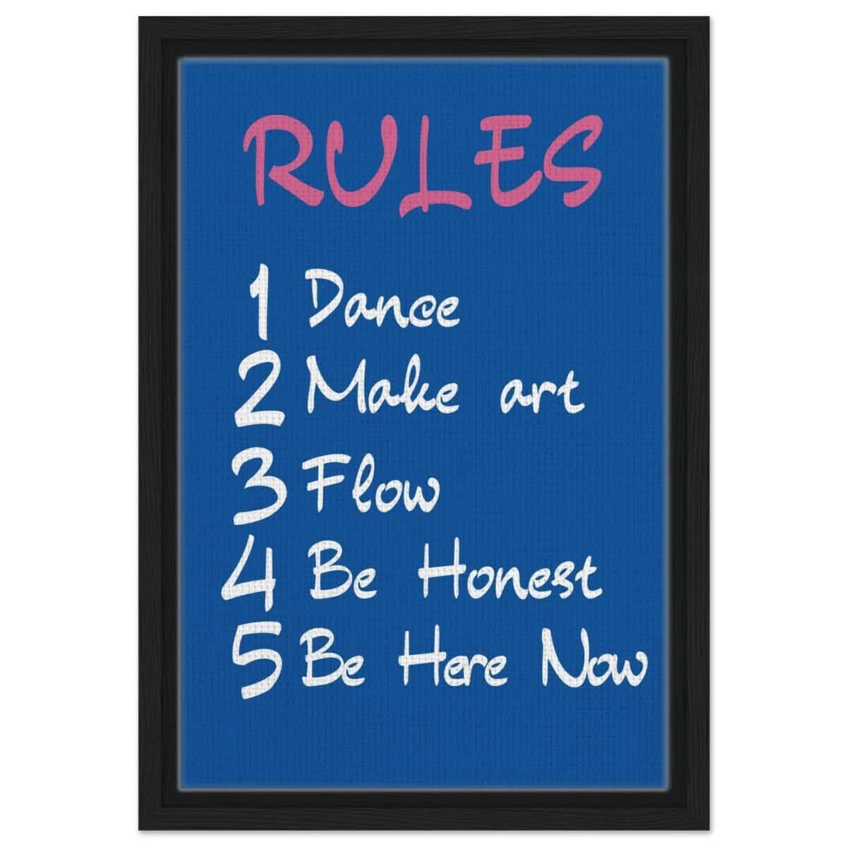 Motivational Art wall art print | Happiness Rules - Framed Canvas - 30x45 cm / 12x18″ - Black frame