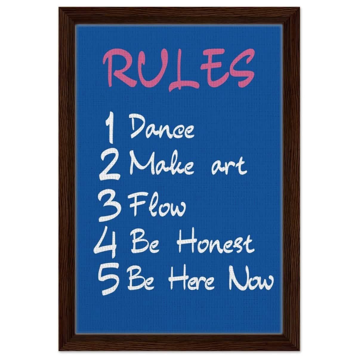 Motivational Art wall art print | Happiness Rules - Framed Canvas - 30x45 cm / 12x18″ - Dark wood frame