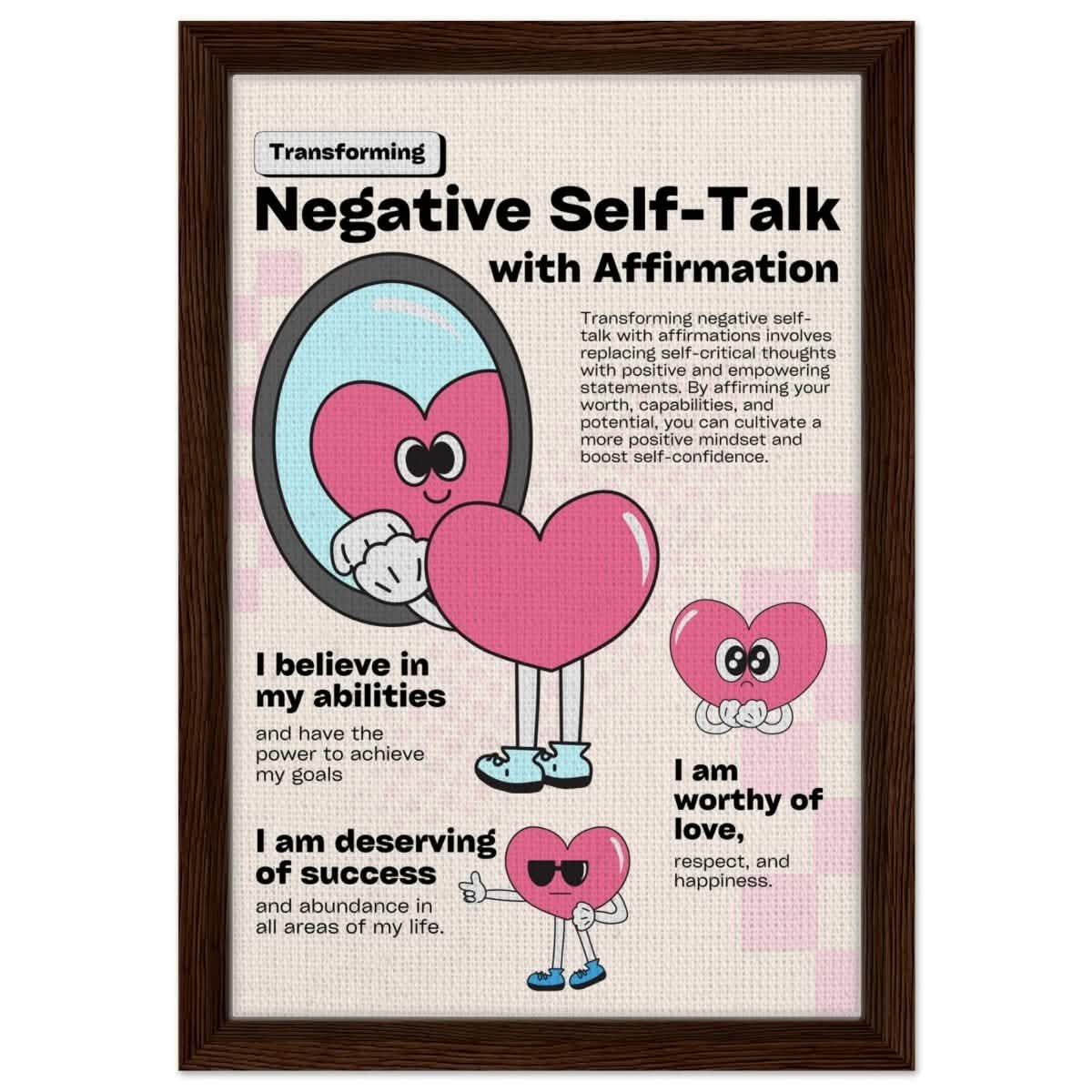 Motivational Art wall art print | Negative Self Talk - Framed Canvas - 30x45 cm / 12x18″ - Dark wood frame