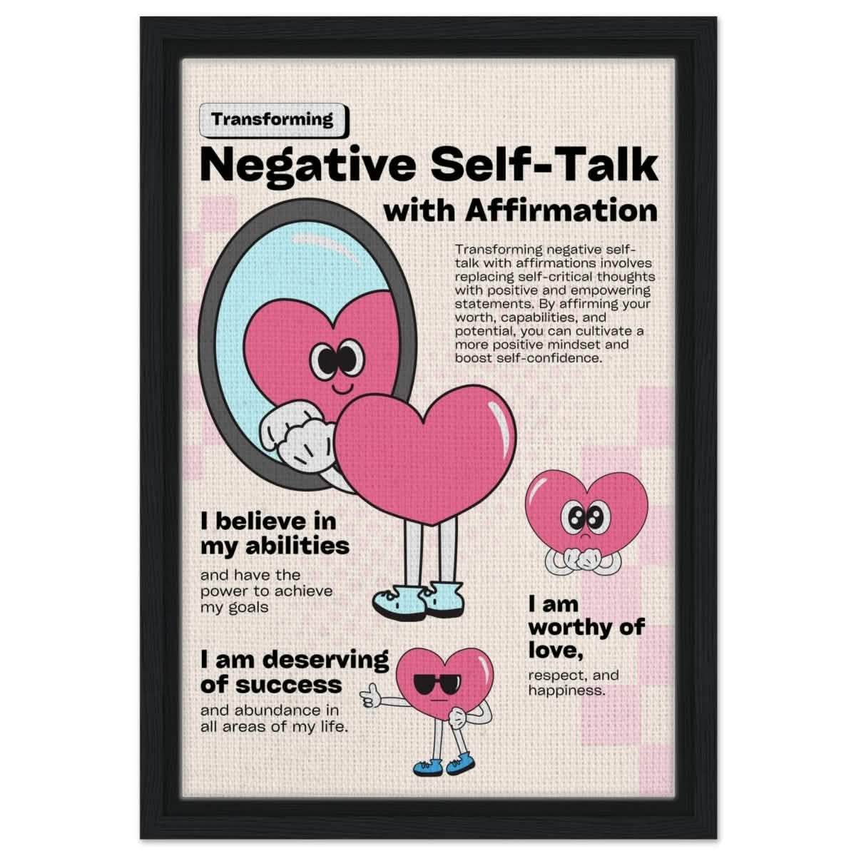 Motivational Art wall art print | Negative Self Talk - Framed Canvas - 30x45 cm / 12x18″ - Black frame