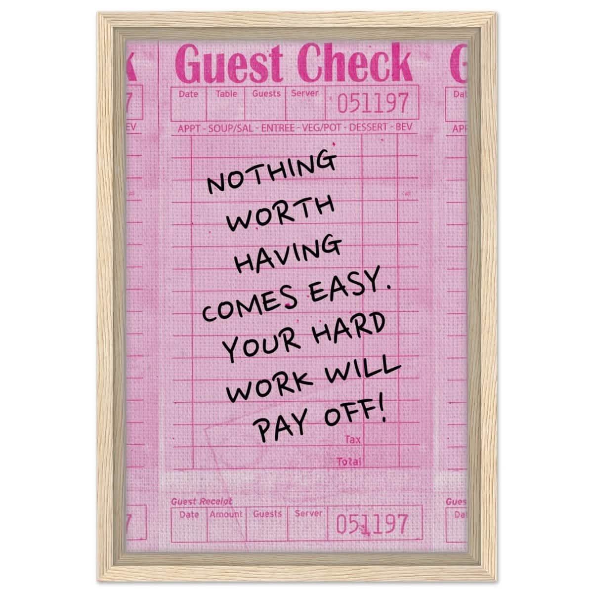 Motivational Pop Art wall art print | Hard Work - Framed Canvas - 30x45 cm / 12x18″ - Wood frame