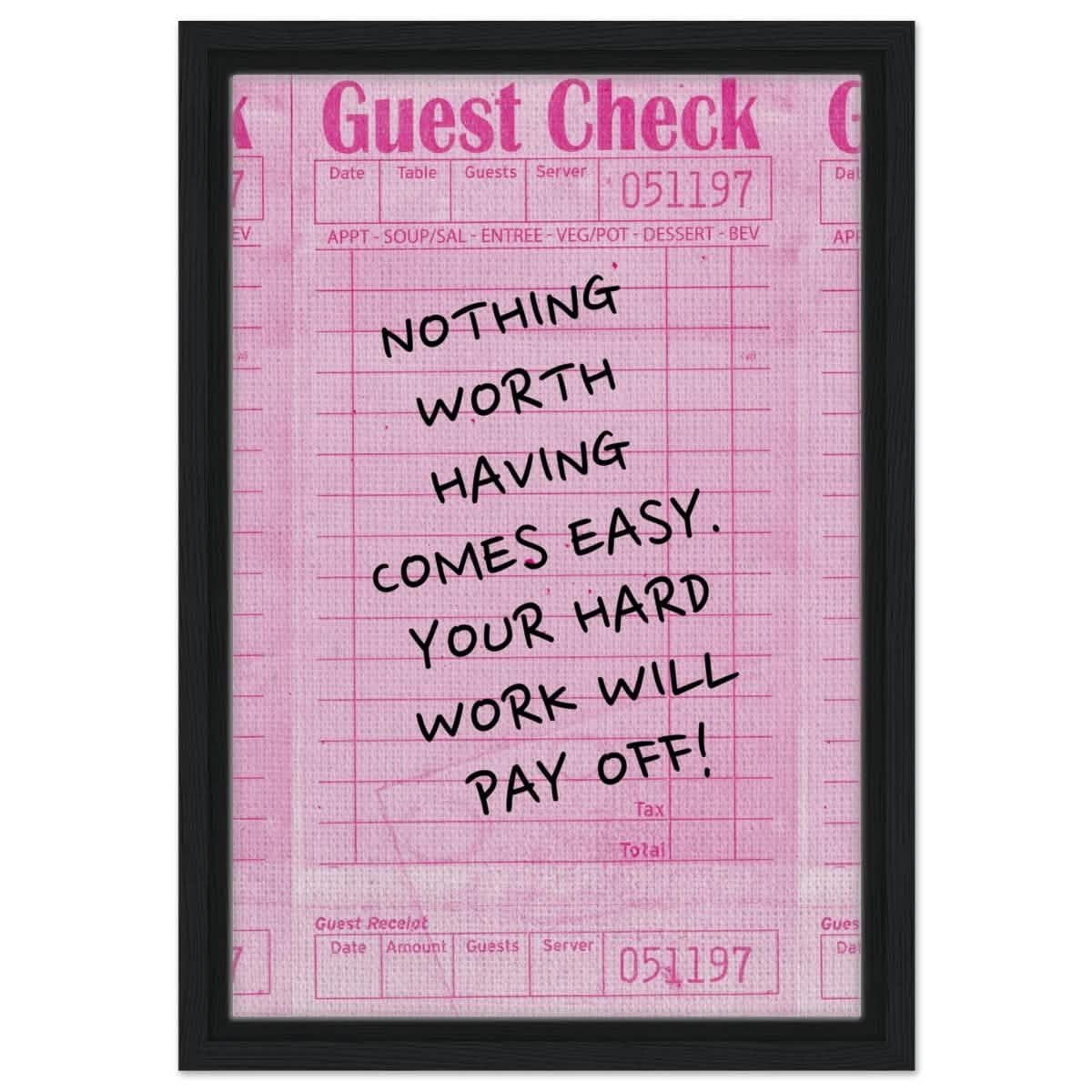Motivational Pop Art wall art print | Hard Work - Framed Canvas - 30x45 cm / 12x18″ - Black frame
