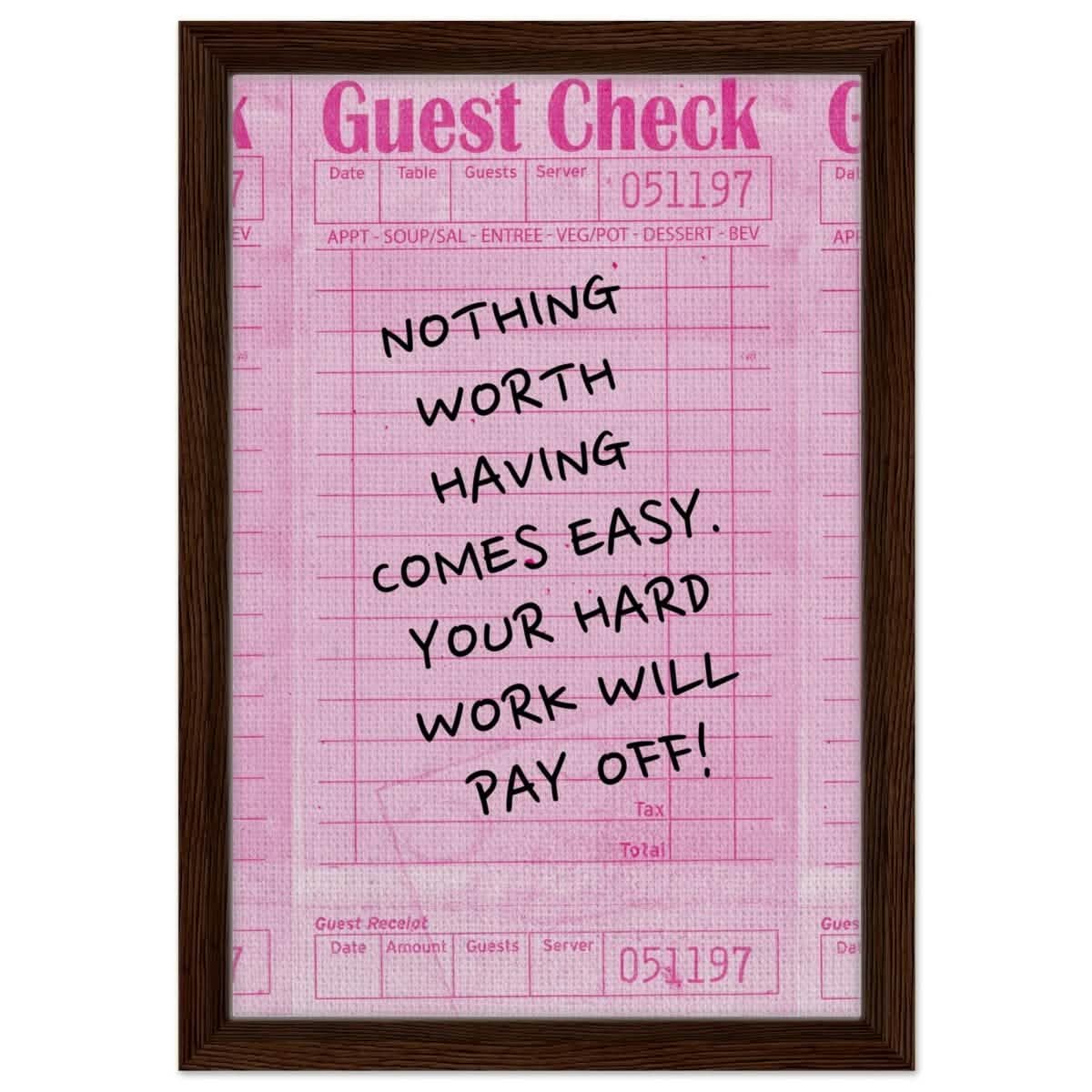 Motivational Pop Art wall art print | Hard Work - Framed Canvas - 30x45 cm / 12x18″ - Dark wood frame