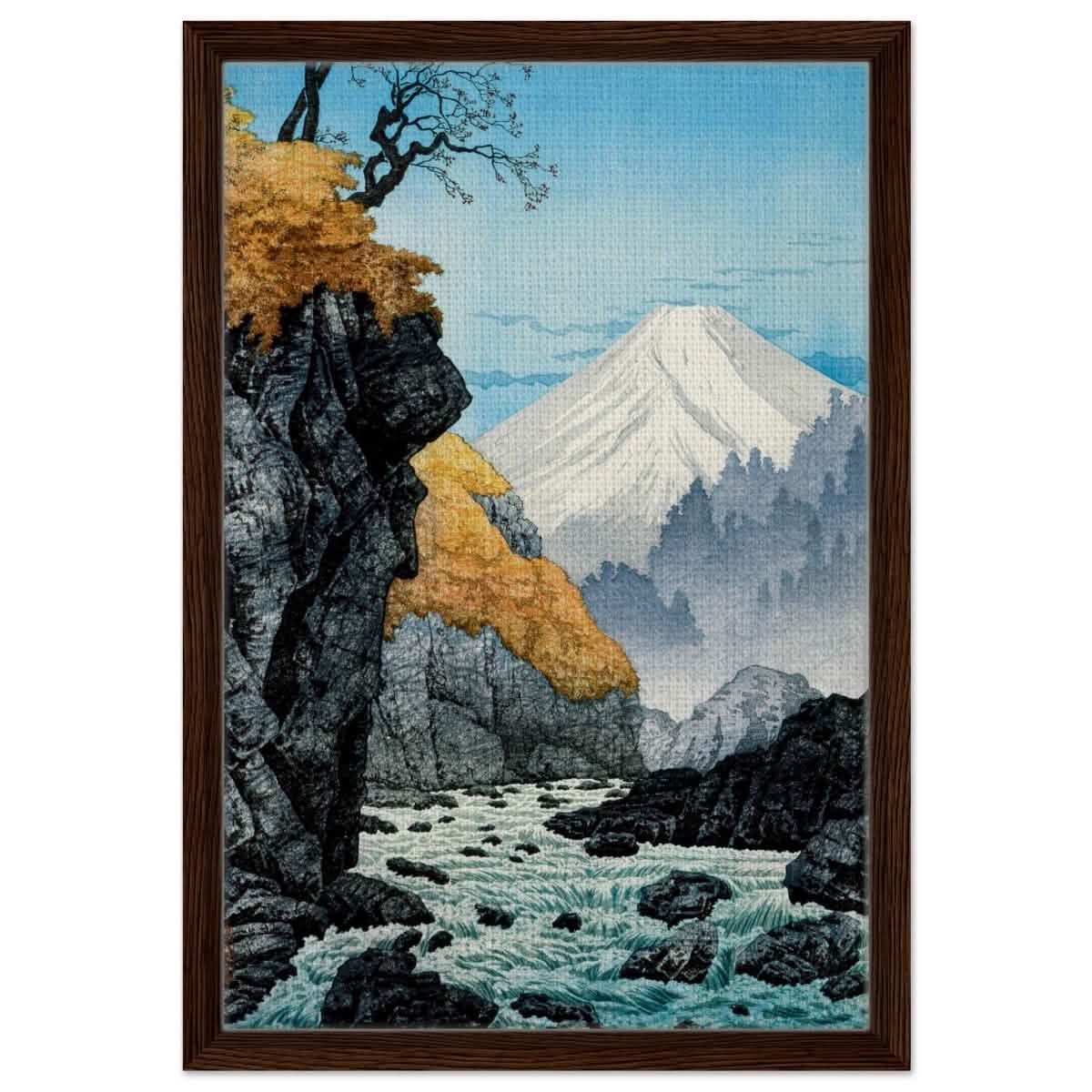 Mountainscape Harmony | Traditional Japanese Landscape Art - Framed Canvas - 40x60 cm / 16x24″ - Dark wood frame
