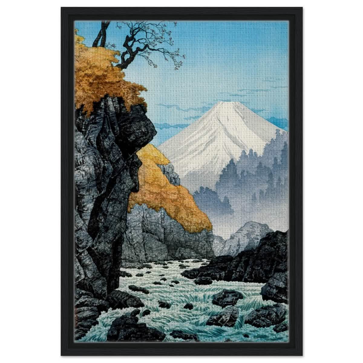 Mountainscape Harmony | Traditional Japanese Landscape Art - Framed Canvas - 40x60 cm / 16x24″ - Black frame