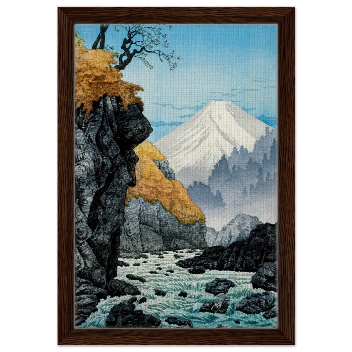 Mountainscape Harmony | Traditional Japanese Landscape Art - Framed Canvas - 30x45 cm / 12x18″ - Dark wood frame
