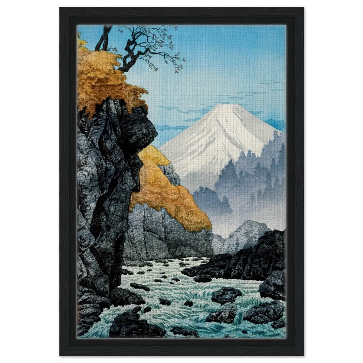 Mountainscape Harmony | Traditional Japanese Landscape Art - Framed Canvas - 30x45 cm / 12x18″ - Black frame